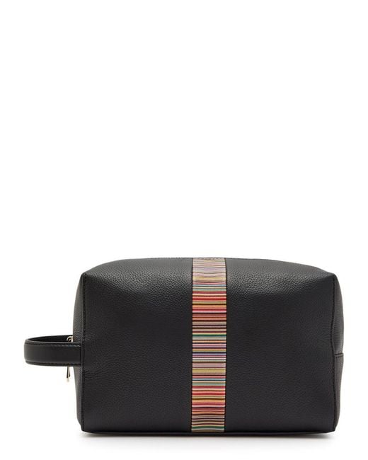 Paul Smith Black Signature Striped Grained Leather Wash Bag for men