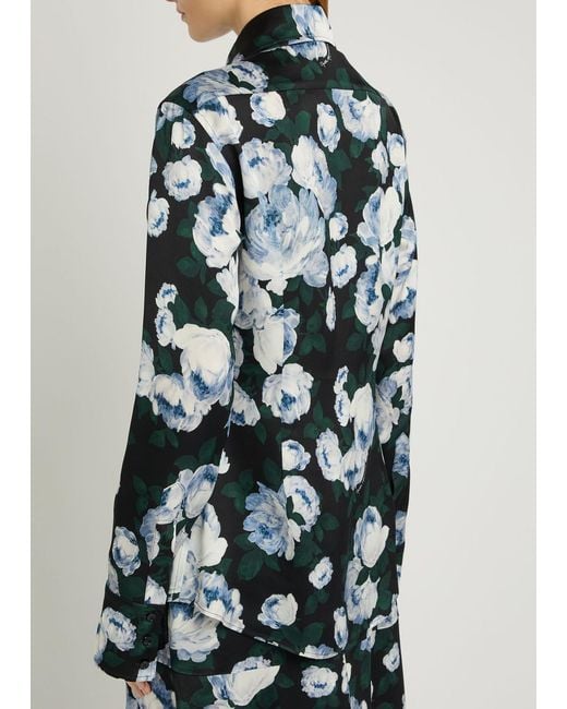 Stella McCartney Green Bunch Of Roses Floral-Print Satin Shirt
