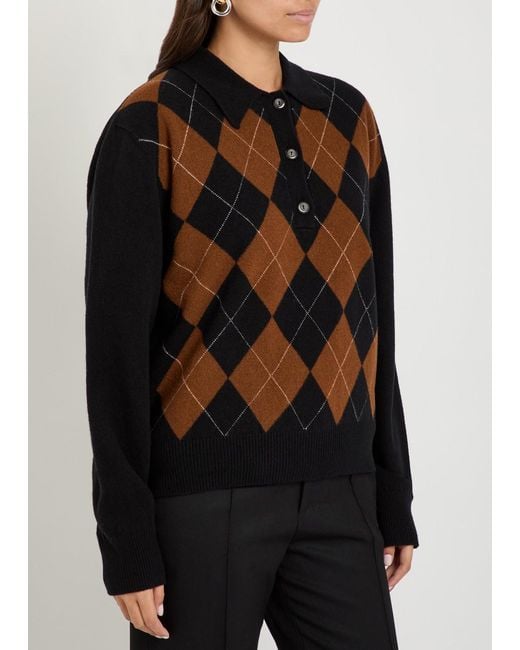 Rohe Black Argyll Wool Polo Jumper