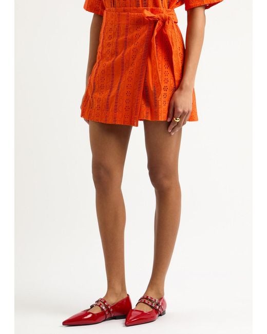Damson Madder Orange Fiji Broderie Anglaise Cotton Wrap Skirt