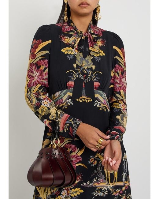 Etro Black Floral Print Chiffon Midi Dress