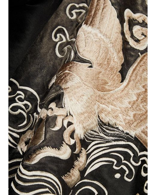 Maison Mihara Yasuhiro Black Souvenir Embroidered Satin Bomber Jacket for men