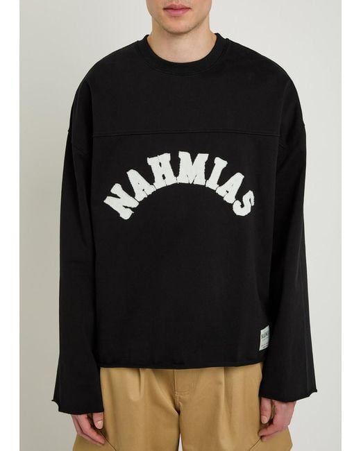 NAHMIAS Black Varsity Logo-Appliquéd Cotton T-Shirt for men