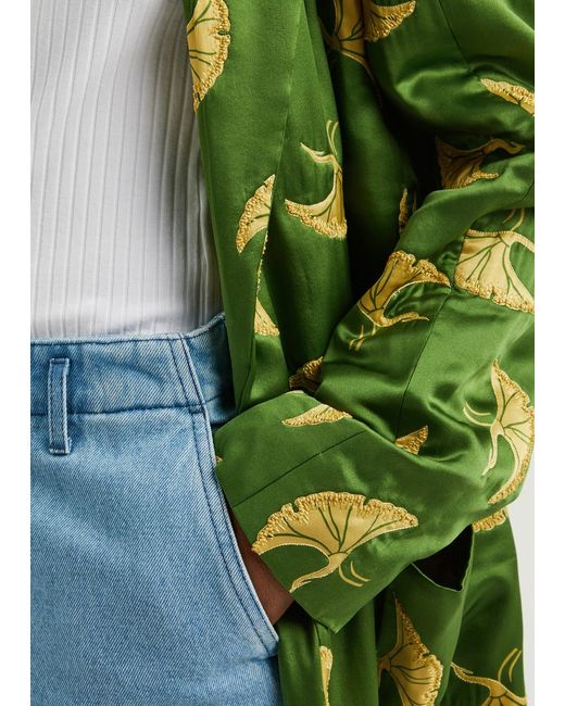 Dries Van Noten Green Rougie Printed Satin Coat