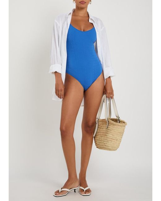 Lisa Marie Fernandez Blue Seersucker Swimsuit