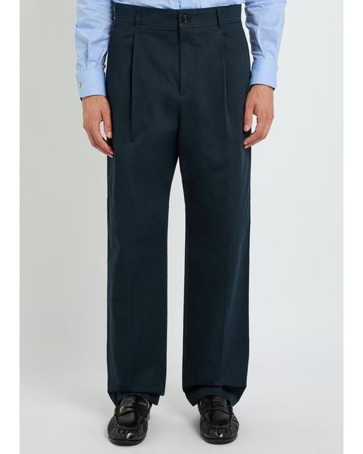 Valentino Blue Logo-Embroidered Cotton Gabardine Trousers for men