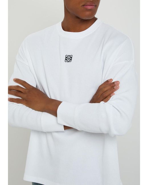 Loewe White Logo-Embroidered Long-Sleeve Cotton T-Shirt for men