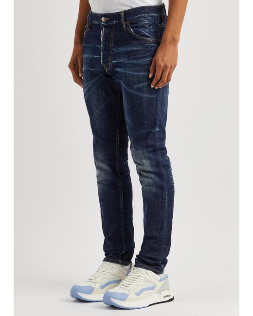 DSquared² Blue Cool Guy Distressed Slim-leg Jeans for men