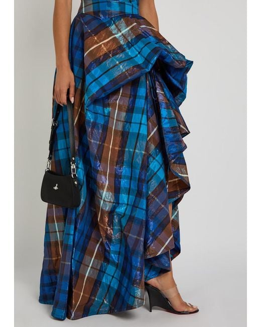 Vivienne Westwood Blue Long Chichi Tartan Gathered Woven Gown