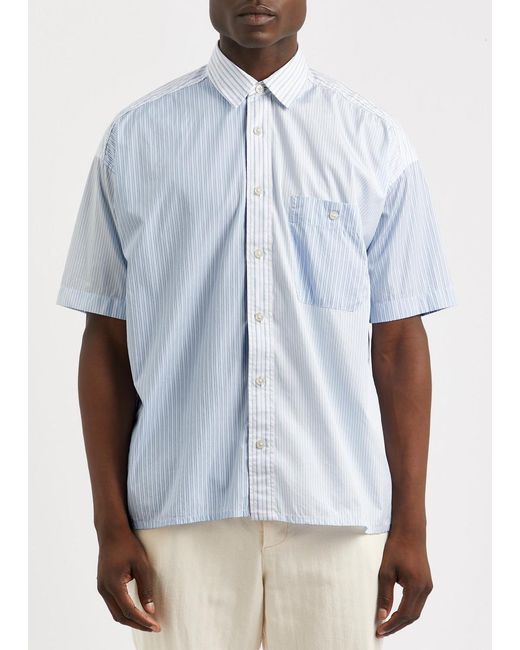 Boss Blue Patchwork Striped Cotton Shirt for men