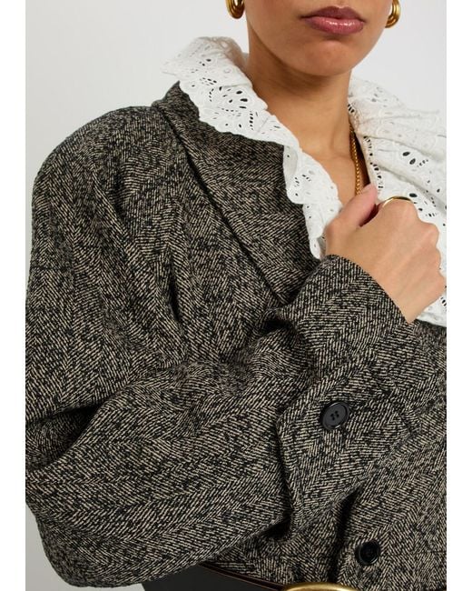 Chloé Black Double-Breasted Herringbone Wool-Blend Blazer