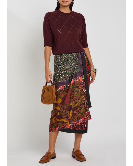 Dries Van Noten Red Tuan Diamond-Stitch Merino Wool Top