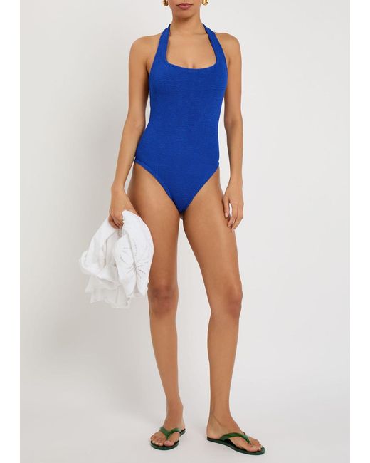Hunza G Blue Sandy Halterneck Crinkle Swimsuit
