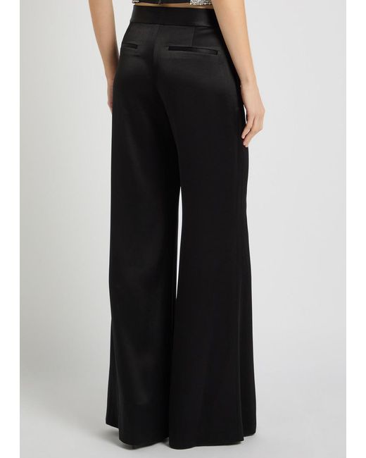 Alice + Olivia Black Shane Wide-Leg Satin Trousers