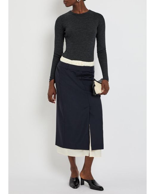 Rohe Blue Layered Wool Midi Skirt