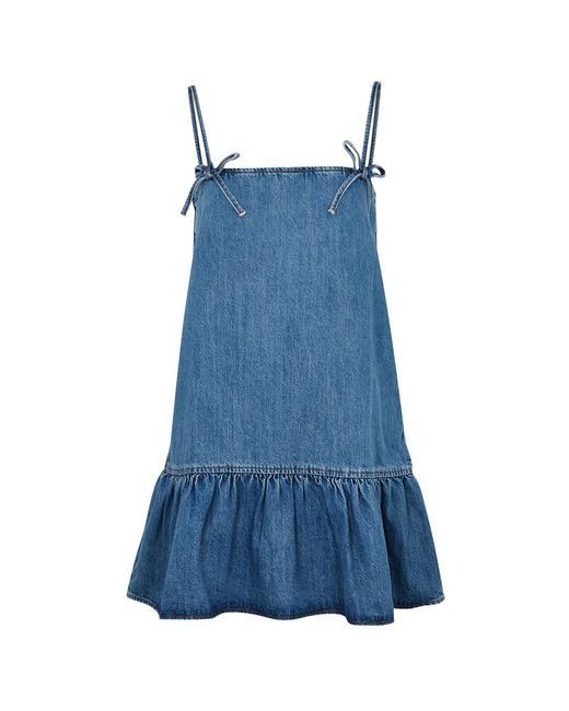 Ganni Blue Bow-embellished Mini Dress