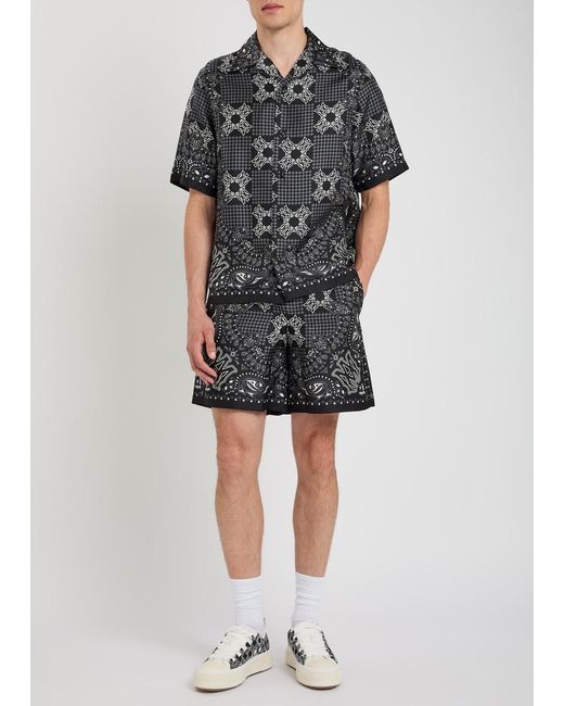Amiri Gray Checked Silk Shorts for men