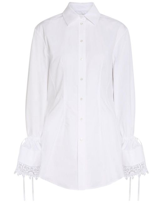 Erdem White Lace-Trimmed Cotton-Poplin Shirt