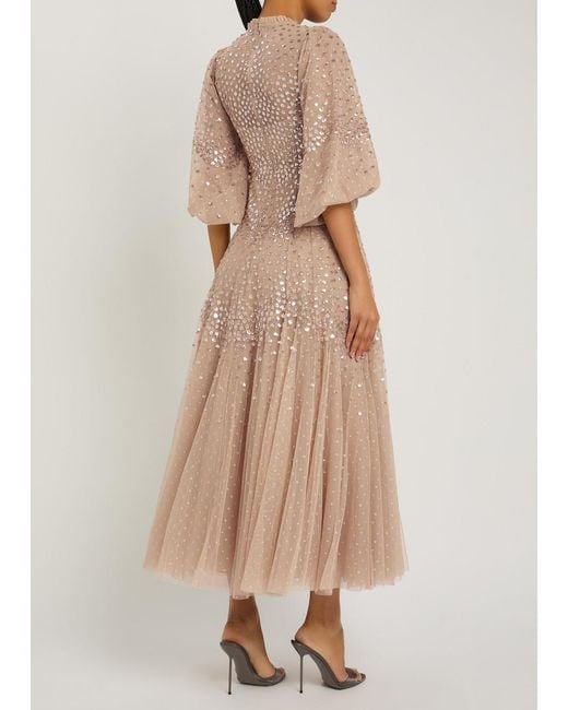Needle & Thread Natural Sequin-Embellished Tulle Gown