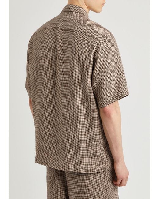 Dries Van Noten Brown Clasen Houndstooth Linen Shirt for men