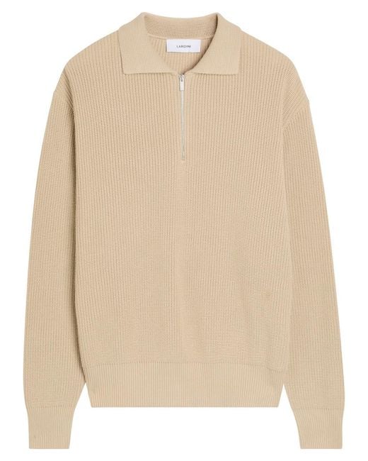 Lardini Natural Ribbed Knit Cotton Polo Shirt for men