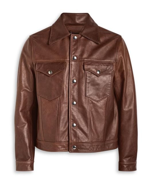 Second Layer Brown Trucker Leather Jacket for men