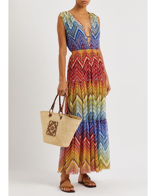 Missoni Red Zigzag Sheer Tulle Maxi Dress