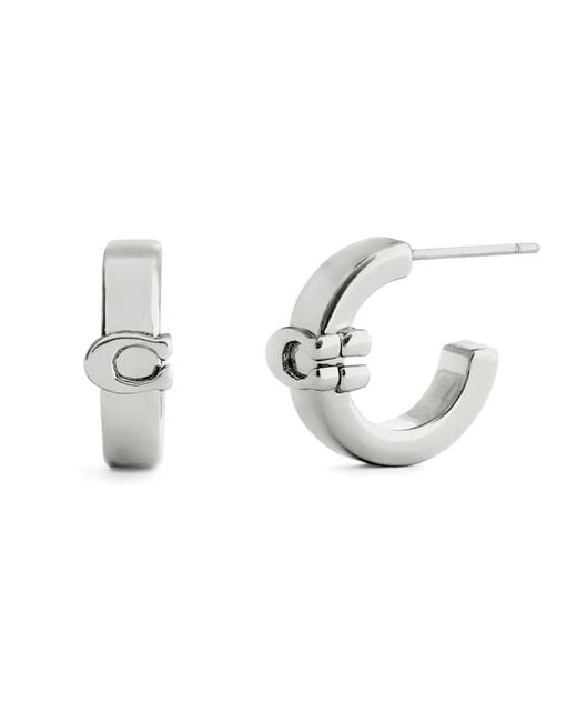 COACH White Logo Hoop Earrings