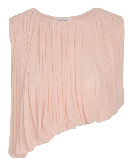 Ronny Kobo Pink Chelly Gathered Asymmetric Tissue Jersey Cropped Top