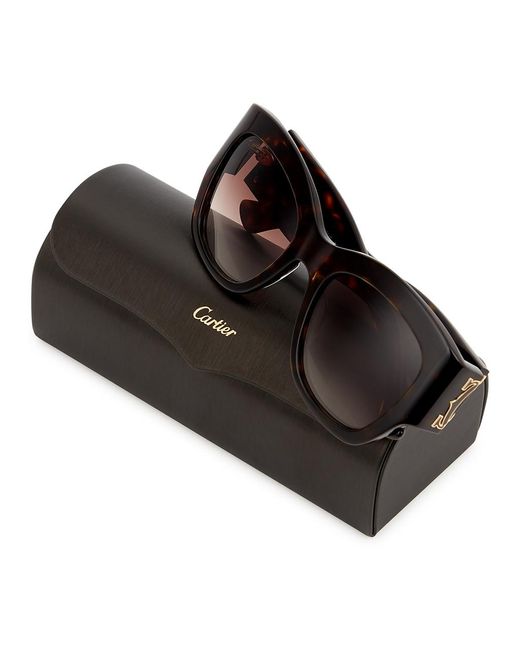 Cartier Brown Signature C De Tortoiseshell Oversized Sunglasses