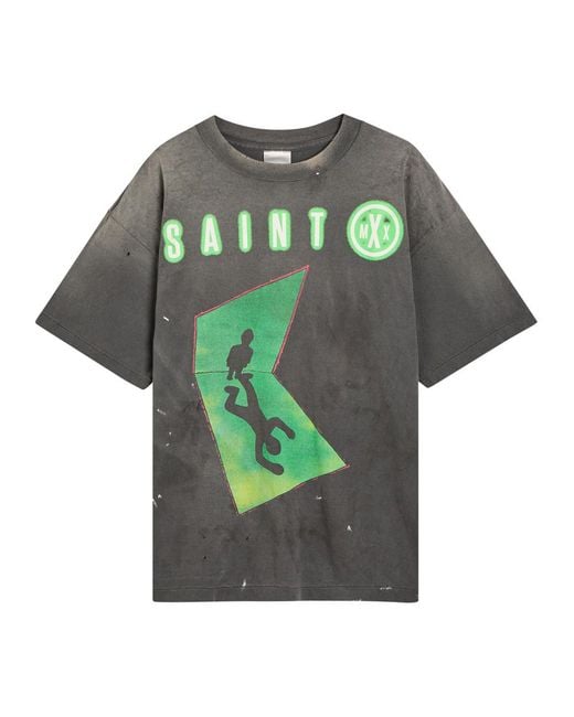 SAINT Mxxxxxx Green Files Printed Cotton T-Shirt for men