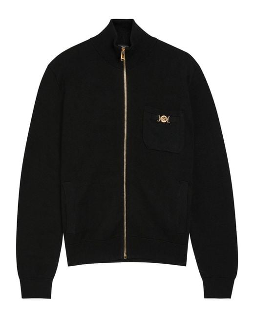 Versace Black Zip-Through Cotton And Cashmere-Blend Jumper for men