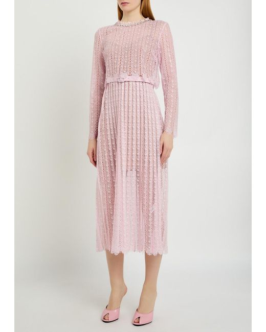 Self-Portrait Pink Belted Lace Midi Dress