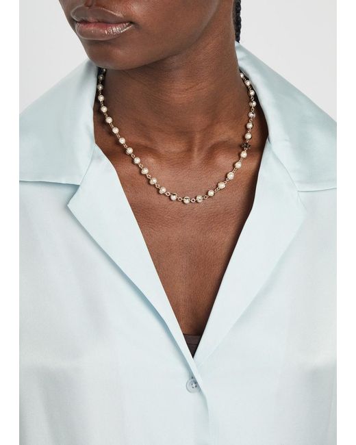Tory Burch White Moondance Faux Pearl-Embellished 18Kt-Plated Necklace