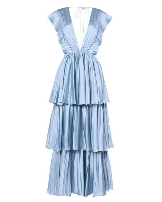 True Decadence Light Blue Pleated Tiered Midaxi Dress