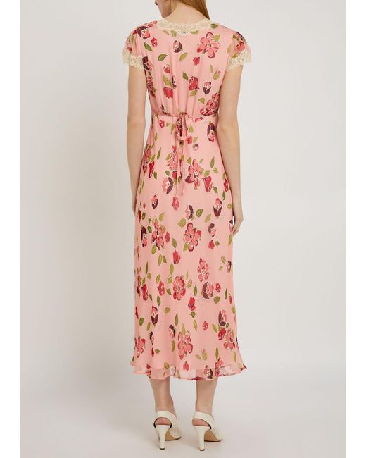 Rixo Pink Clarice Floral-Print Georgette Midi Dress