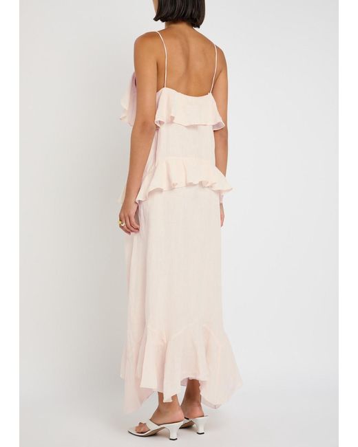 Skall Studio Pink Benedicte Ruffled Linen Maxi Dress