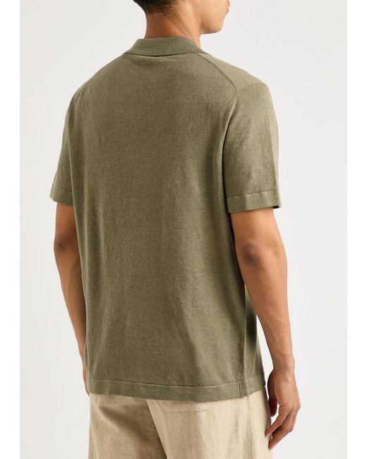 Les Deux Green Emmanuel Linen-Blend Polo Shirt for men