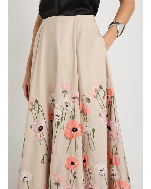 BERNADETTE Natural Kennedy Floral-Embellished Satin-Poplin Maxi Skirt