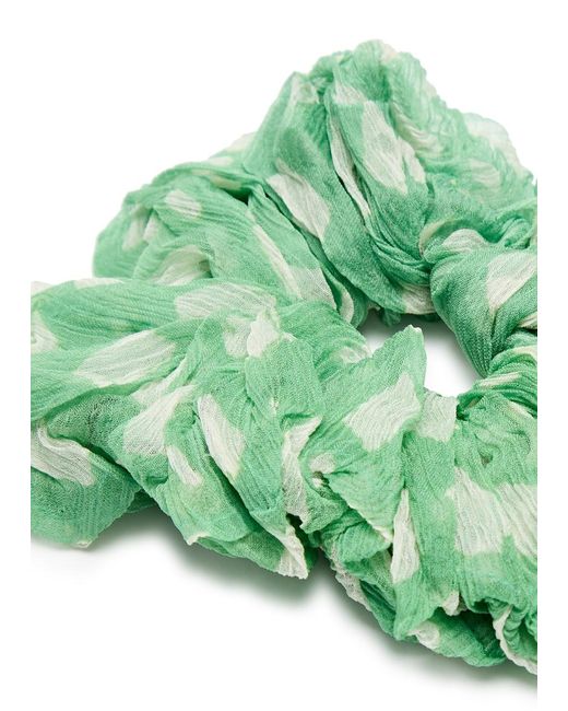 Cloe Cassandro Green Printed Silk-Georgette Scrunchie
