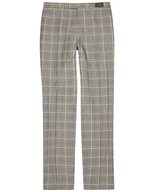 Gucci Gray Checked Linen And Wool-Blend Trousers for men