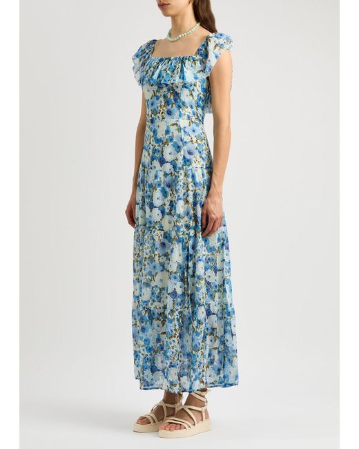 PAIGE Blue Carmelia Floral-Print Silk-Georgette Maxi Dress