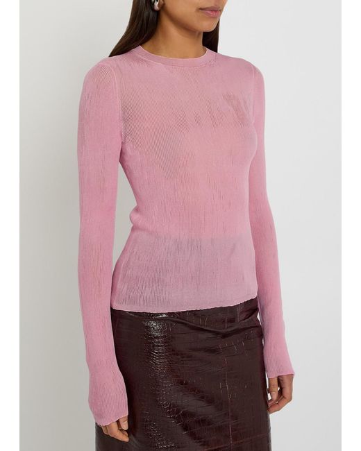 Khaite Pink Mosi Fine-Knit Silk Top