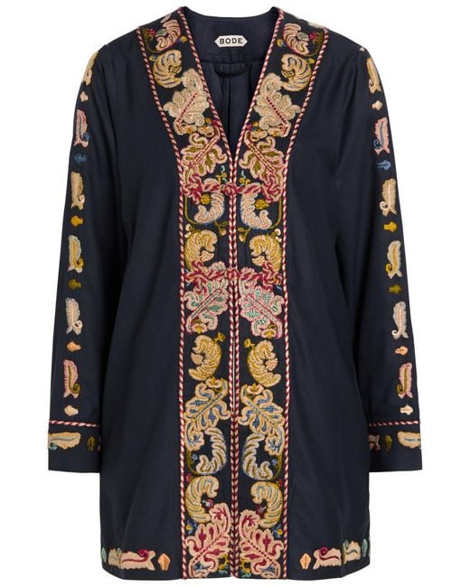 Bode Black Feather Runner Embroidered Cotton-Blend Jacket