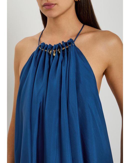 Zimmermann Blue Aster Gathered Silk Maxi Dress