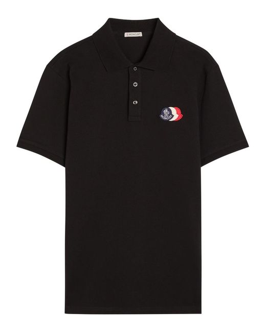 Moncler Black Logo-Appliquéd Piqué Cotton Polo Shirt for men