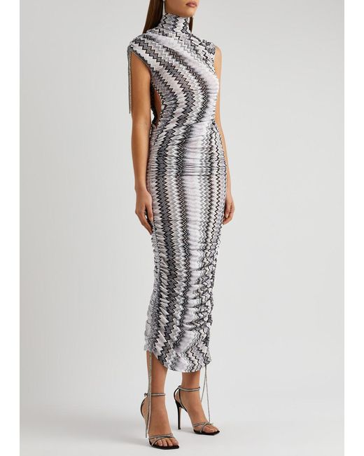 Missoni White Zigzag-intarsia Metallic Fine-knit Maxi Dress