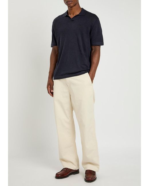 Les Deux Blue Emmanuel Fine-Knit Polo Shirt for men