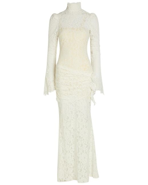 De La Vali White Bodita Appliquéd Guipure Lace Maxi Dress