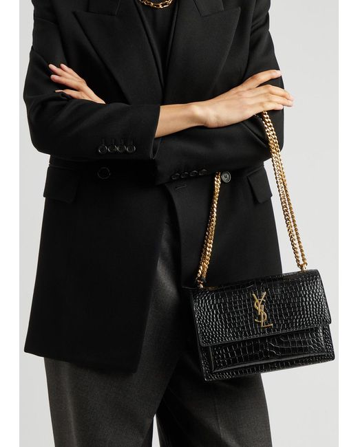 Saint Laurent Black Sunset Medium Crocodile-effect Shoulder Bag